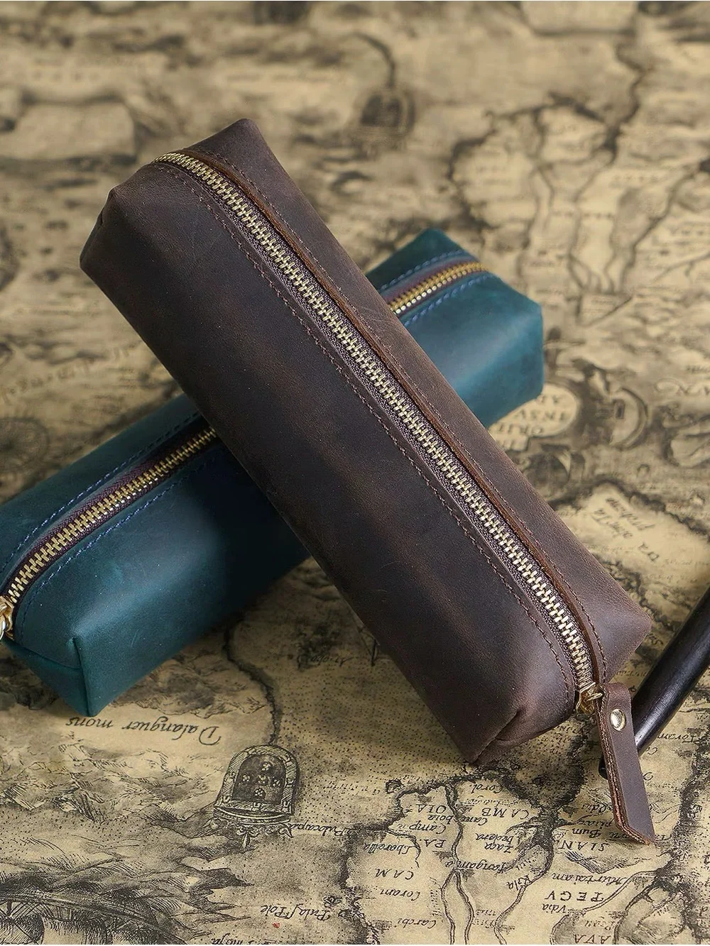Brown Cowhide Leather Travel Pen/Pencil Pouch